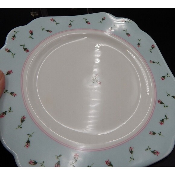Royal Albert Rose Buds Everyday Salad Plates Square 8 Inch Scalloped Blue Edge - Picture 8 of 8